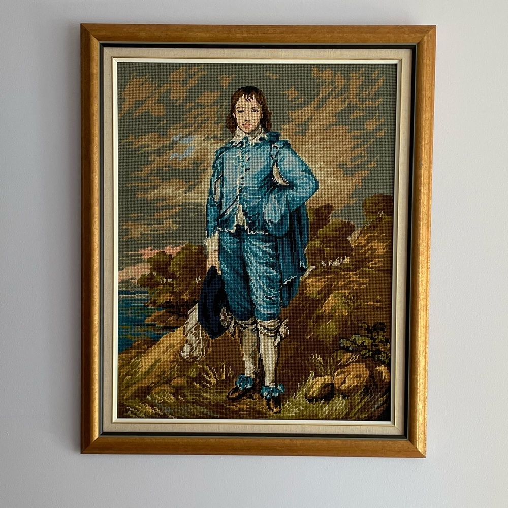 Gorgeous Large Needlepoint Blue Boy Framed
